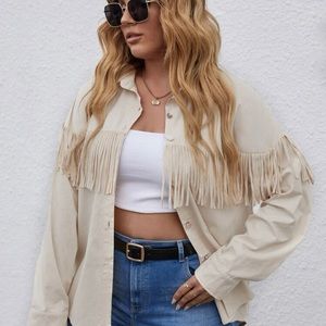 Fringe Trim Drop Shoulder Coat